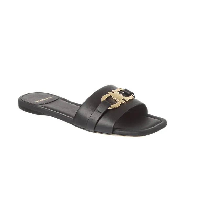 Salvatore Ferragamo Womens Leah Flat Slides Black