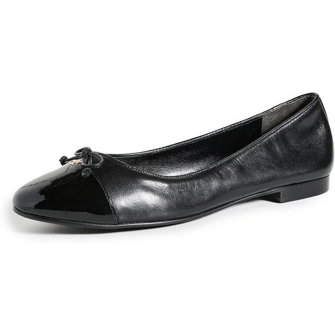 Tory Burch Womens Cap Bow Toe Leather Ballet Flat Perfect Black Perfect Black