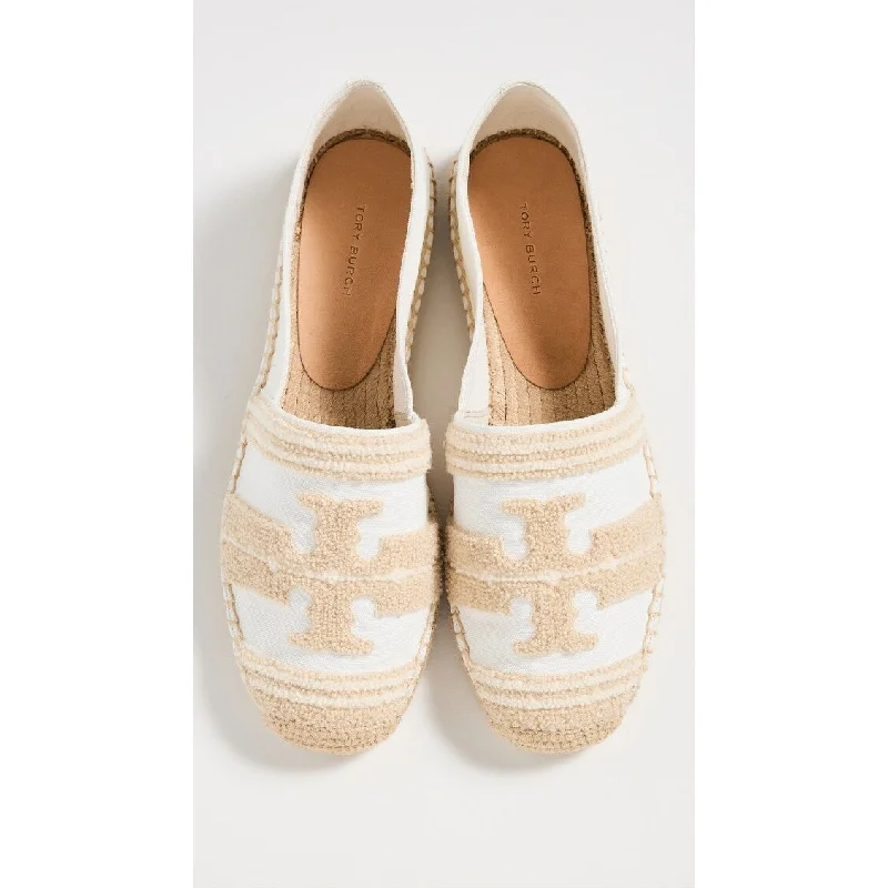 Tory Burch Womens Double T Espadrilles Natural Light Alabaster