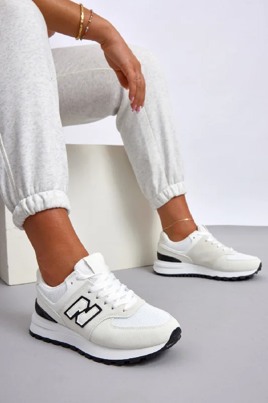 WHITE LACE UP SIDE DETAIL CHUNKY FASHION DESIGNER TRAINERS