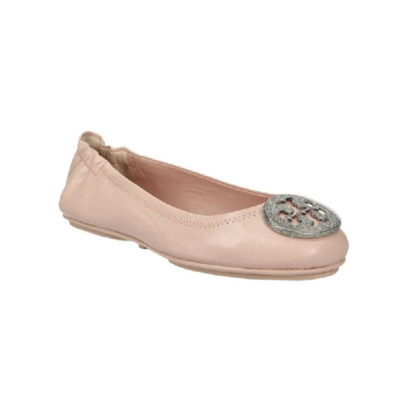 Tory Burch Womens Minnie Pave Logo Ballet Flats Shell Pink Silver