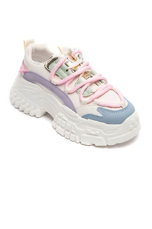 MULTI COLOUR CHUNKY PLATFORM LACE UP SNEAKERS TRAINERS