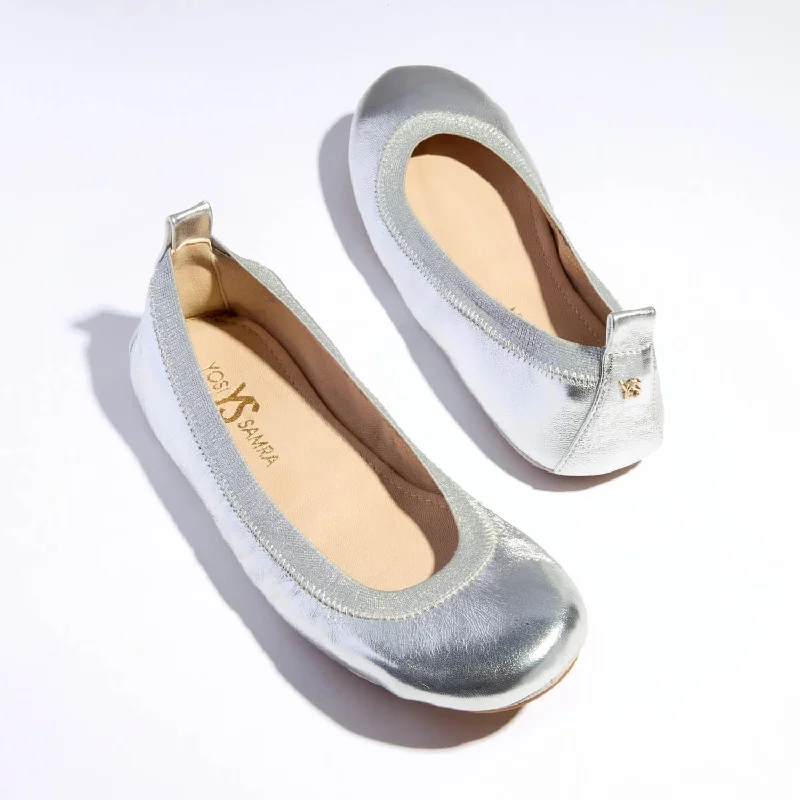 Samara Foldable Ballet Flat in Silver Leather