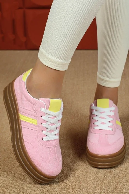 PINK CHUNKY LACE UP STRIPED SIDE DETAIL DESIGNER TRAINERS