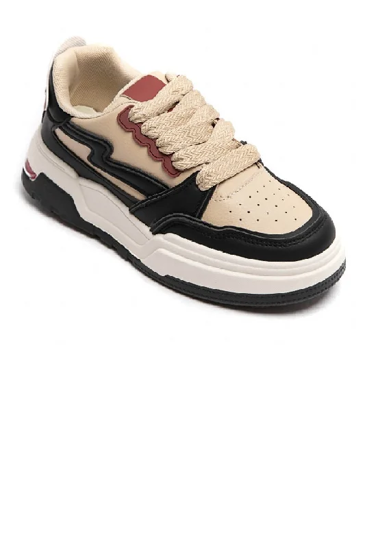 BLACK LACE UP SIDE DETAIL FASHION DESIGNER TRAINERS