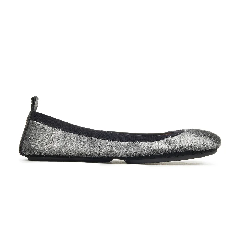 Samara Foldable Ballet Flat in Silver Calf Hair