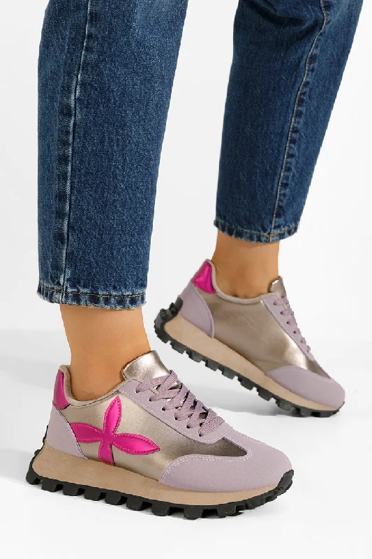 PURPLE LACE UP DESIGNER CHUNKY SNEAKERS TRAINERS