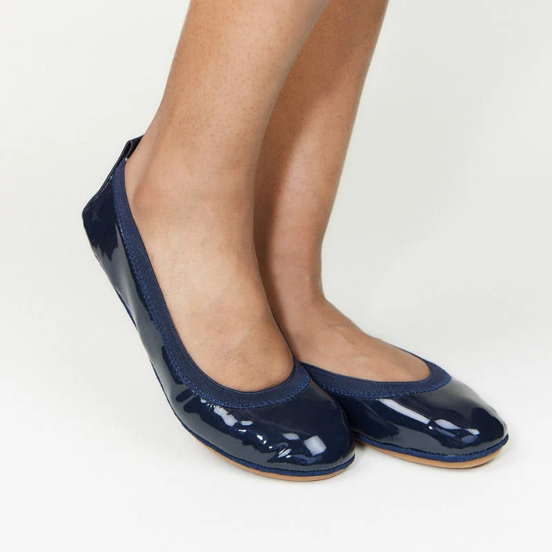 Samara Foldable Ballet Flat in Deep Navy Patent