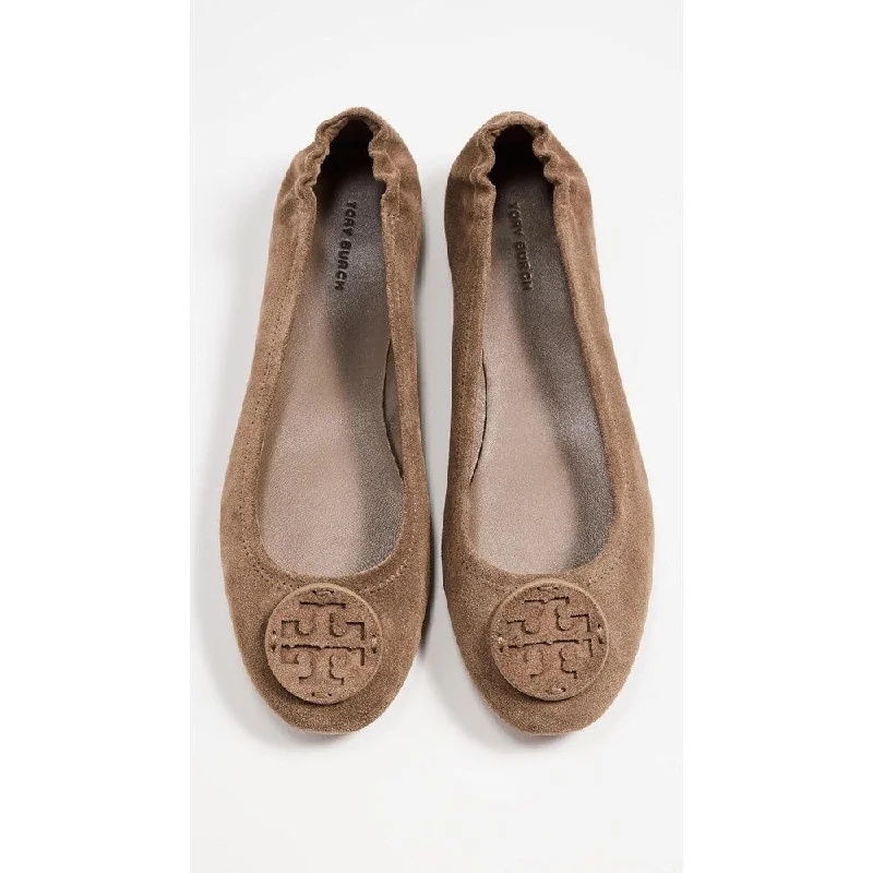 Tory Burch Womens Suede Leather Minnie Ballet Flats Rocky Pebble