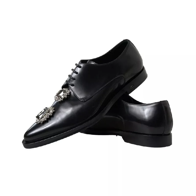 Dolce & Gabbana Black Leather Crystal Lace Up Formal Women's Shoes (Pre-Owned)