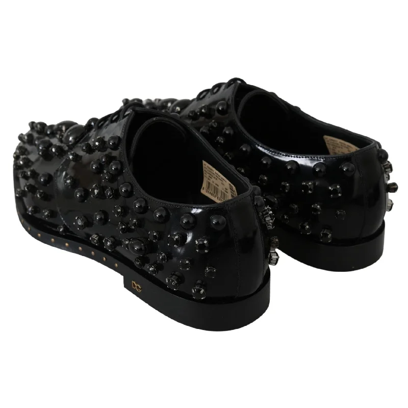 Dolce & Gabbana Elegant Black Crystal Leather Dress Women's Shoes