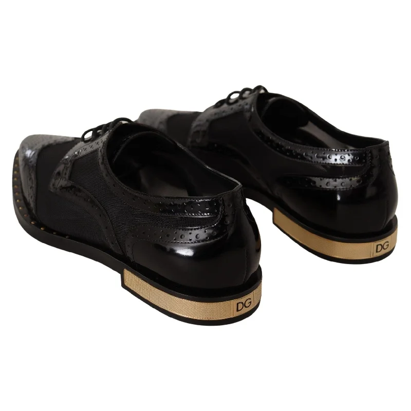 Dolce & Gabbana Elegant Gold-Trimmed Black Oxford Women's Lace-Ups