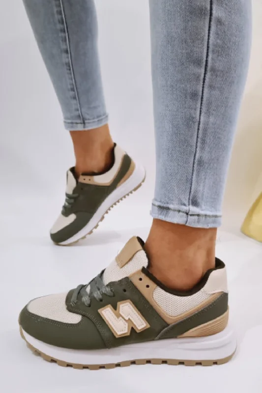 GREEN LACE UP SIDE DETAIL CHUNKY FASHION DESIGNER TRAINERS