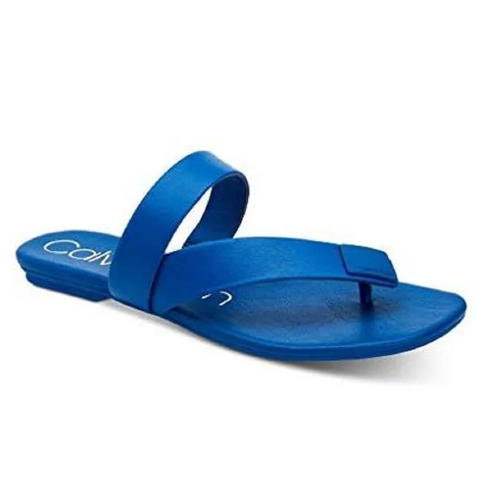 Calvin Klein Women's Saurin Flat Sandal Blue Size 7 M - 7 M