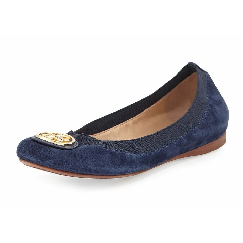 Tory Burch Caroline Ballet Clare Blue Suede Flats Shoes