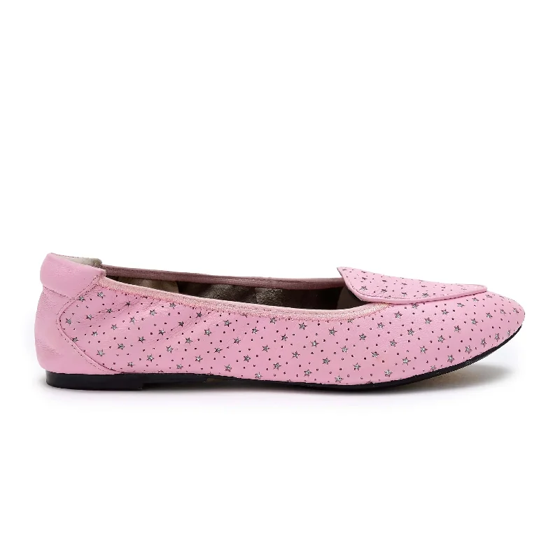 Clapham - Pink Leather Flats with Silver Stars