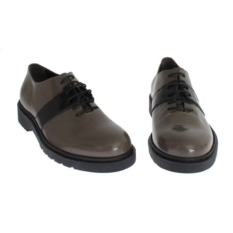 AI_ Elegant Gray Brown Leather Lace-up Women's Shoes