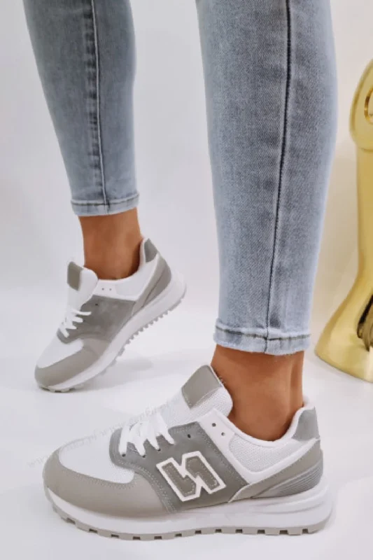 GREY LACE UP SIDE DETAIL CHUNKY FASHION DESIGNER TRAINERS