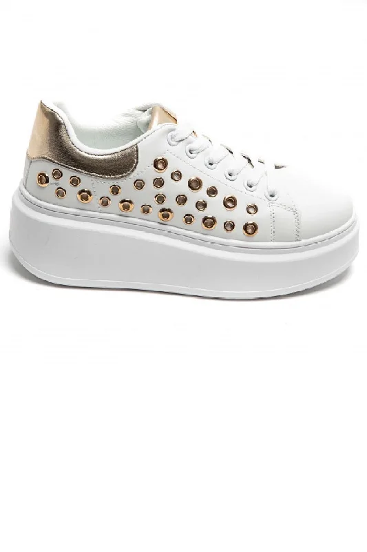 GOLD LACE UP SIDE DETAIL CHUNKY STYLISH FLAT TRAINERS