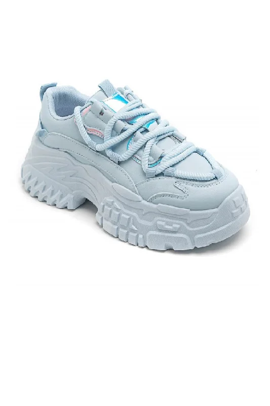 BLUE CHUNKY PLATFORM LACE UP SNEAKERS TRAINERS