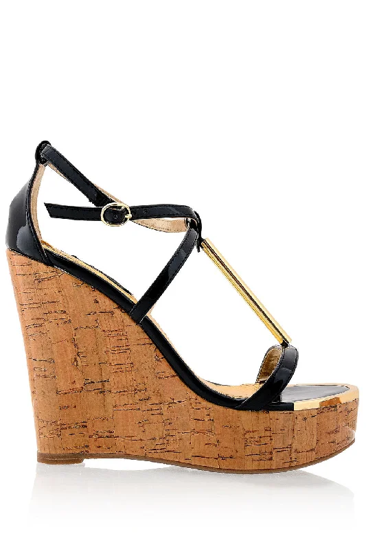 BLINK WINONA Black Patent Cork Wedges