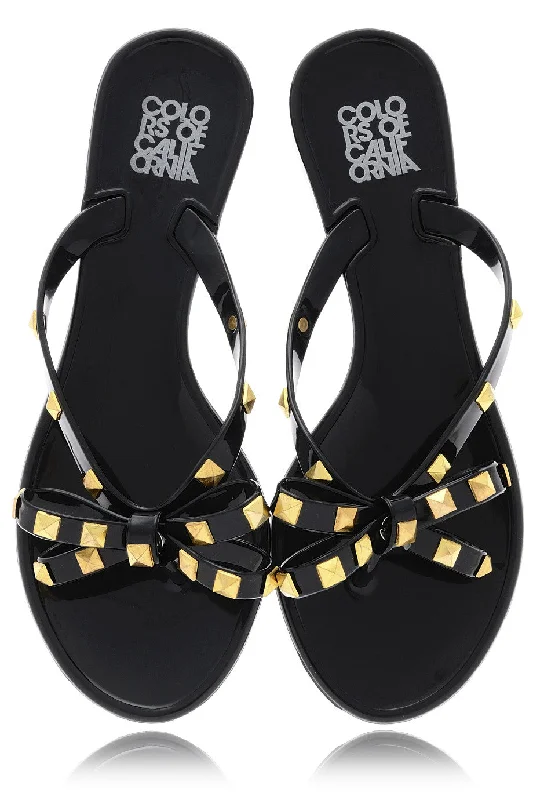 COLORS OF CALIFORNIA JACQUELINE Black Studded Flip Flops