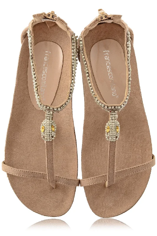 FRANCESCO MILANO SERPENT Beige Crystal Sandals