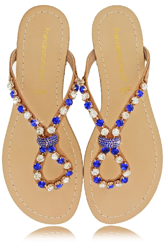 FRANCESCO MILANO ZANIA Indigo Crystal Embellished Sandals