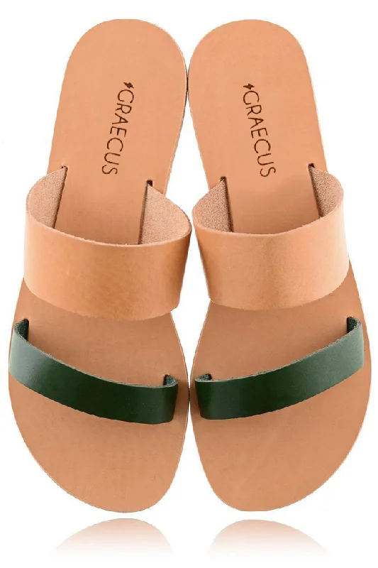 Helena Beige Green Leather Sandals