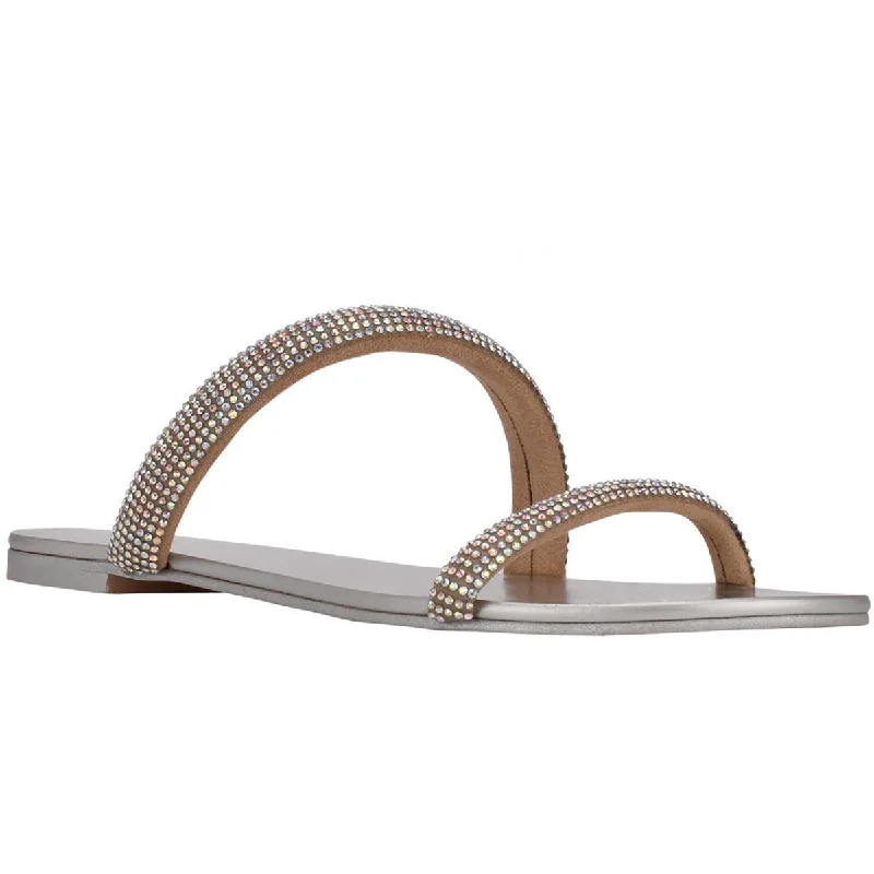 Guess Womens Nerica Rhinestone Metallic Slide Sandals