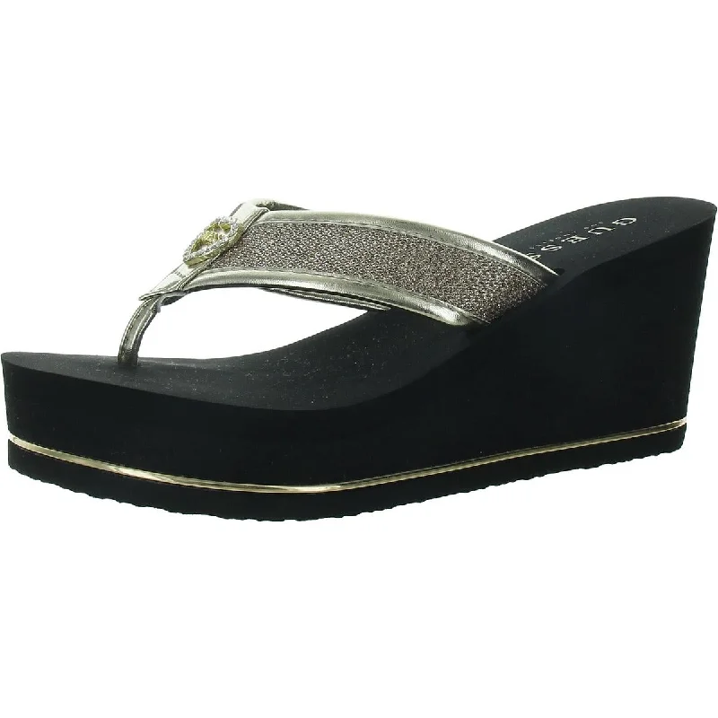 Guess Womens Shimmer Logo Wedge Sandals