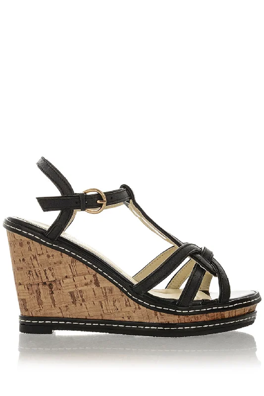 JUNE Black Cork Wedges