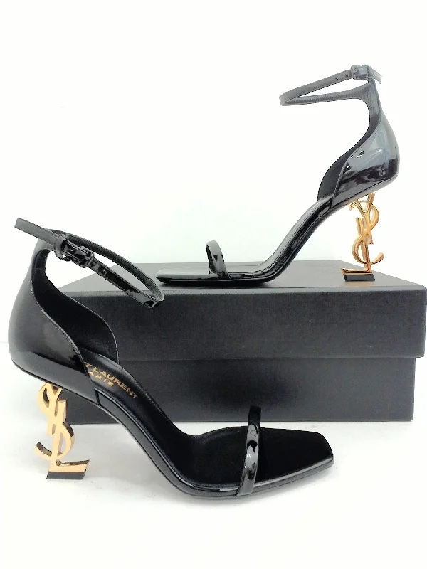 Saint Laurent Women's Vernice Chiffon Gold Black Sandal Size 35