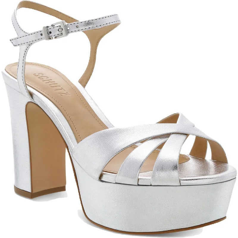 Schutz Womens Keefa Leather Metallic Dress Sandals