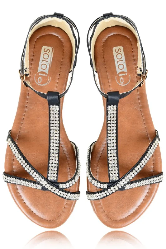 SPIDER Black Sandals with Crystals