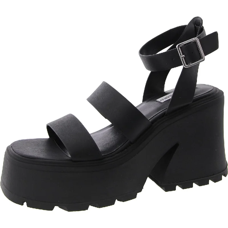 Steve Madden Womens Faux Leather Ankle Strap Platform Sandals