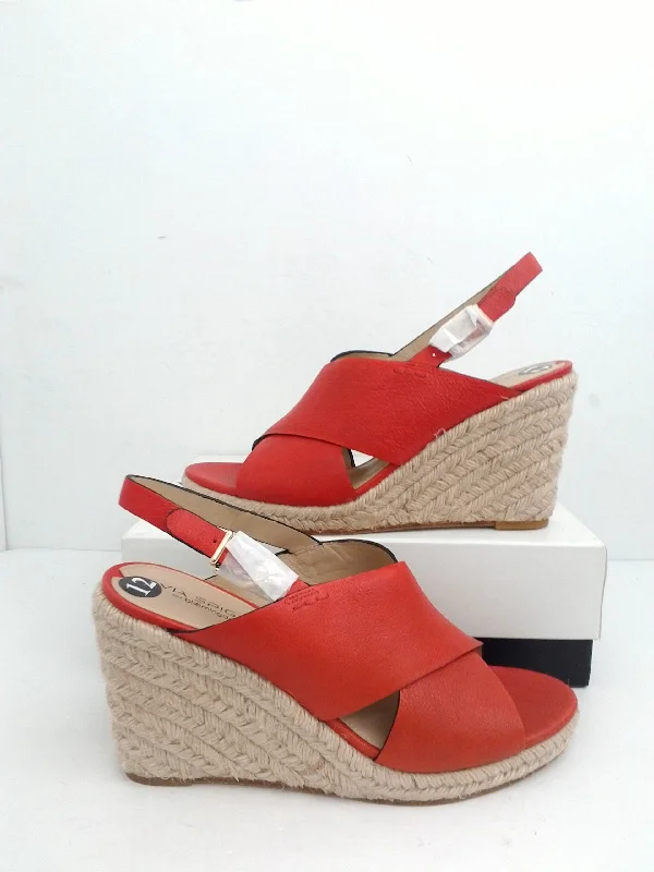 Via Spiga Women's Rosette Red Leather Wedge Espadrille Size 12 M