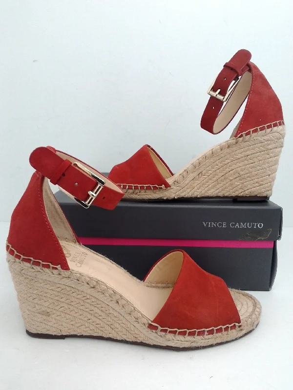 Vince Camuto Women's Leera Cherry Red W.Nubuck Wedge Espadrille Sandal Size 9 M