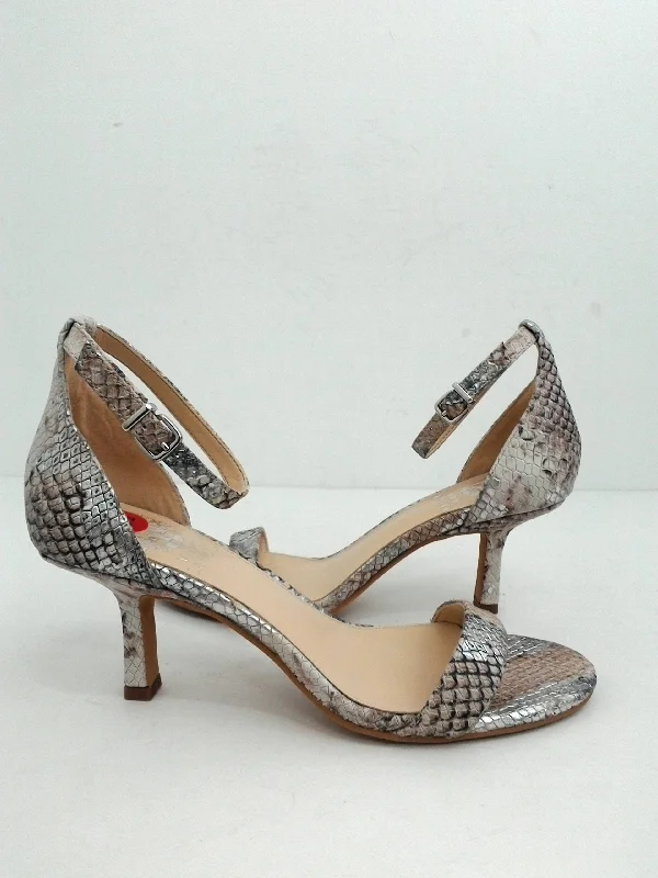 Vince Camuto Women's Rondera Beige/Silver Snake Print Heeled Sandal Size 6.5 M